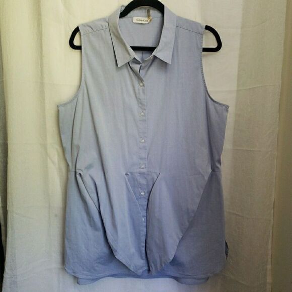 Calvin Klein Tops - Maternity Calvin Klein Blue Button Up Sleeveless Blouse Top Shirt Size UNKNOWN